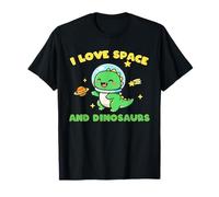 I Love Space and Dinosaurs Kids Cute Cartoon Dino T-Shirt