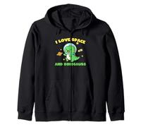I love Space And Dinosaurs Kids Cute Cartoon Dino Zip Hoodie