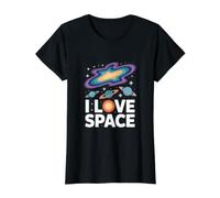 I Love Space Cosmic Adventure Planets Value Graphic T-Shirt, Women, Black, XS