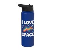 I Love Space Cosmic Galaxy Rocket Planets Stainless Steel Insulated Water Bottle