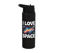 I Love Space Cosmic Galaxy Rocket Planets Stainless Steel Insulated Water Bottle