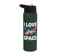 I Love Space Cosmic Galaxy Rocket Planets Stainless Steel Insulated Water Bottle