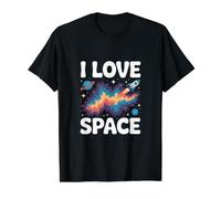 I Love Space Cosmic Galaxy Rocket Planets Value Graphic T-Shirt, Men, Black, L