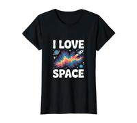 I Love Space Cosmic Galaxy Rocket Planets Value Graphic T-Shirt, Women, Black, L