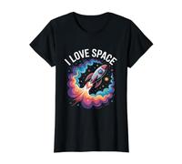 I Love Space Rocket Cosmic Adventure Value Graphic T-Shirt, Women, Black, XS
