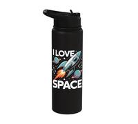 I Love Space Rocket Planets Stars Stainless Steel Insulated Water Bottle
