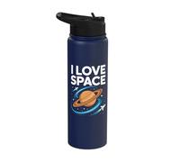 I Love Space Saturn Rockets Cosmic Orbit Stainless Steel Insulated Water Bottle