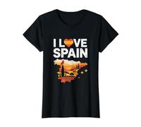 I Love Spain Heart Cardinal Landscape Design Value Graphic T-Shirt, Women, Black, XL