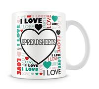 I Love Spreadsheets Mug (Personalised Mug - Add Photo) Customised Love-Heart Mosaic Design Gift
