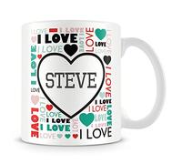I Love Steve Mug (Personalised Mug - Add Photo) Customised Love-Heart Mosaic Design Gift