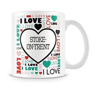 I Love Stoke-on-Trent Mug (Personalised Mug - Add Photo) Customised Love-Heart Mosaic Design Gift