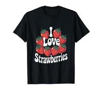 I Love Strawberries Berry Fruit Design Value Graphic T-Shirt, Men, Black, M
