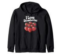 I Love Strawberries Fruit Lover Statement Zip Hoodie