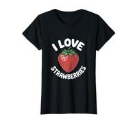 I Love Strawberries Vibrant Fruit Passion Value Graphic T-Shirt, Women, Black, XS