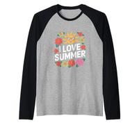 I Love Summer Hibiscus Sun Fun Time Raglan Baseball Tee