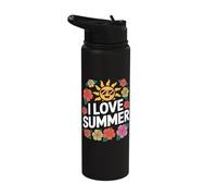 I Love Summer Hibiscus Sun Fun Time Stainless Steel Insulated Water Bottle
