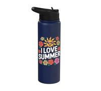 I Love Summer Hibiscus Sun Fun Time Stainless Steel Insulated Water Bottle