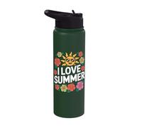 I Love Summer Hibiscus Sun Fun Time Stainless Steel Insulated Water Bottle