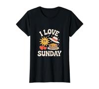 I Love Sunday Breakfast Fun Sunshine Pancakes Value Graphic T-Shirt, Women, Black, S