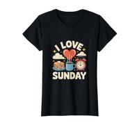 I Love Sunday Pancake Coffee Heart Value Graphic T-Shirt, Women, Black, XL