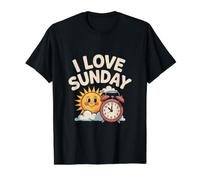 I Love Sunday Sun and Alarm Clock Clouds Value Graphic T-Shirt, Men, Black, M