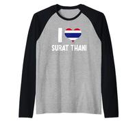I Love Surat Thani Thailand Souvenir Thai Flag Heart Raglan Baseball Tee
