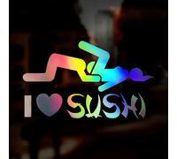 I Love Sushi Funny Car Sticker Oil Slick Holographic Vinyl Decal, Chrome Reflective Iridescent Car Window Sticker, Motorhome Caravan Sticker Euro, 200mm