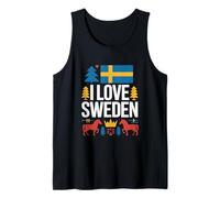 I Love Sweden Dala Horse Crown Flag Design Tank Top