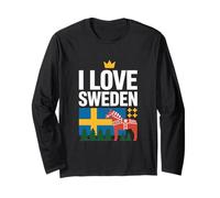 I Love Sweden Flag Dala Horse Trees Long Sleeve T-Shirt