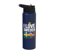 I Love Sweden Flag Dala Horse Trees Stainless Steel Insulated Water Bottle
