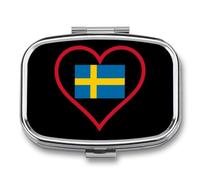 I Love Sweden Red Heart Travel Pill Organizer with Mirror