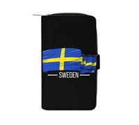 I Love Sweden Swedish Flag PU Leather Wallet Cloth with 12 Card Holder Handbag Long Clutch for Men Women