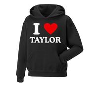 I Love Taylor Hoodie|Retro Groovy Long Sleeve Pullover Unisex Tops for Uk Mens/Women/Kids Premium mens Hooded Top Hip Hop Casual Streetwear for Taylor Music Fans, Birthday Christmas Black