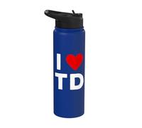 I Love TD Initials First Last Name Personalised Red Heart Stainless Steel Insulated Water Bottle