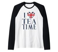 I Love Tea Time - British Flag Graphic Art Design Raglan Baseball Tee