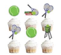 I Love Tennis Dessert Cupcake Toppers,18pcs Tennis Ball Tennis Athletics Sport Theme Party Decor Boys Girls Happy Birthday Cake Decorations
