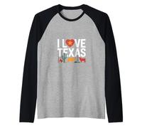 I Love Texas Cactus Cattle Oil Rig Raglan Baseball Tee