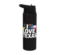 I Love Texas Map Cowboy Hat Flowers Stainless Steel Insulated Water Bottle