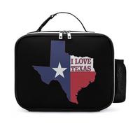 I Love Texas Texan Flag Leather Lunch Bag with Buckled Handle Insulated Portable Meal Lunchbox for Work Travel