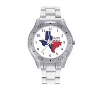 I Love Texas Texan Flag Men's Quartz Wrist Watches Fashion Casual Business Steel Band Wristwatch