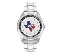 I Love Texas Texan Flag Quartz Watch for Men Stainless Steel Bands Classic Trendy Wristwatches Daily Business