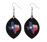 I Love Texas Texan Flag Wooden Earrings Pendant Fashion Boho Charms for Women Round Drop Jewelry Gift Star