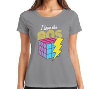 I Love The 80s 80s Retro Neon Eighties Rubik's Cube Flash Pop Women's T-Shirt, gray, 3XL