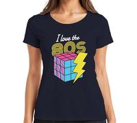 I Love The 80s 80s Retro Neon Eighties Rubik's Cube Flash Pop Women's T-Shirt, navy, 3XL