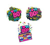 I Love The 80s Heat Transfer Decals for T-Shirts, DTF Ready to Press Iron-On, Washable, 7x7 Inch, Pack of 3, Retro Boombox Theme