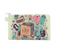 I Love The 90s Illustration Canvas Coin Purse, Portable Zippered Change Pouch for Women, Small Wallet for Coins Keys Cards Lipstick