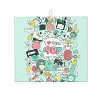 I Love The 90s Illustration Print Microfiber Dish Drying Mat,Absorbent Quick Dry Kitchen Counter Mat,Non Slip Foldable Drainer Pad