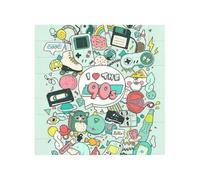 I Love The 90s Illustration Printed Square Jigsaw Puzzle 12.8x12.8 CM, Puzzle Challenging Game for Adults Gifts, Family Fun Decorative Wall Decor