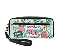 I Love The 90s Illustration Travel Makeup Bag with Handle Strap - Soft and Versatile Pu Leather Portable Cosmetic Organizer Bag for Ladies Girls Gifts