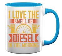 I Love The Smell of Diesel in The Morning Mechanic Car Garage Slogan Ceramic Tea Coffee Mug Light Blue